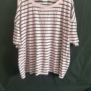 Abound Pink and Black Striped Short Sleeve Tee